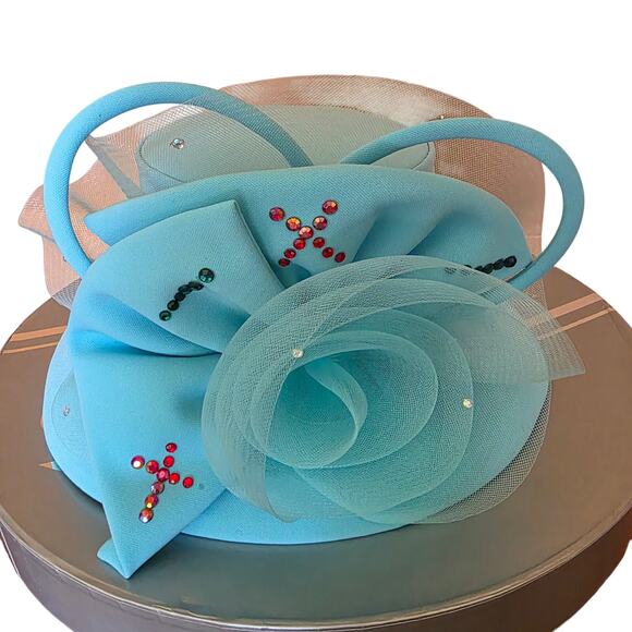 NWT Tania Belle, electric blue tulle and rhinestones hat;   #28‎ main image 5